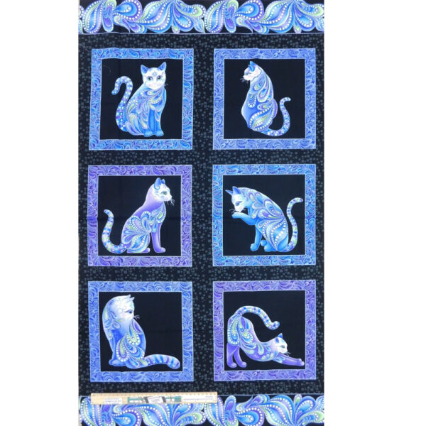 Patchwork Quilting Sewing Fabric Catitude Blues Panel 61x110cm