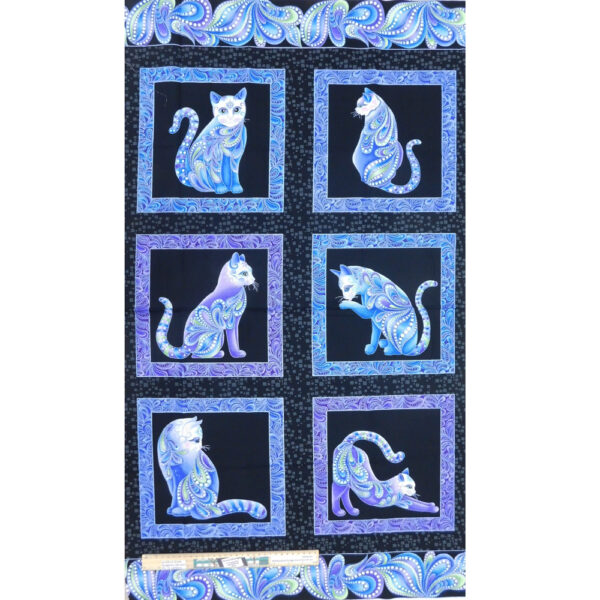 Patchwork Quilting Sewing Fabric Catitude Blues Panel 61x110cm