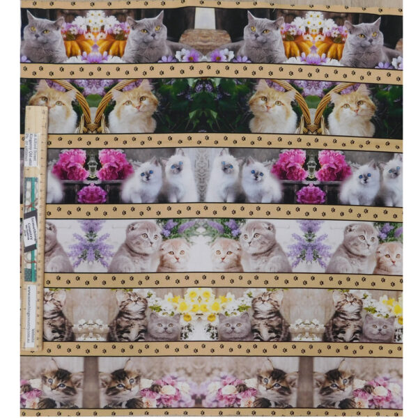 Patchwork Quilting Fabric Cute Kittens Border Panel 53x110cm