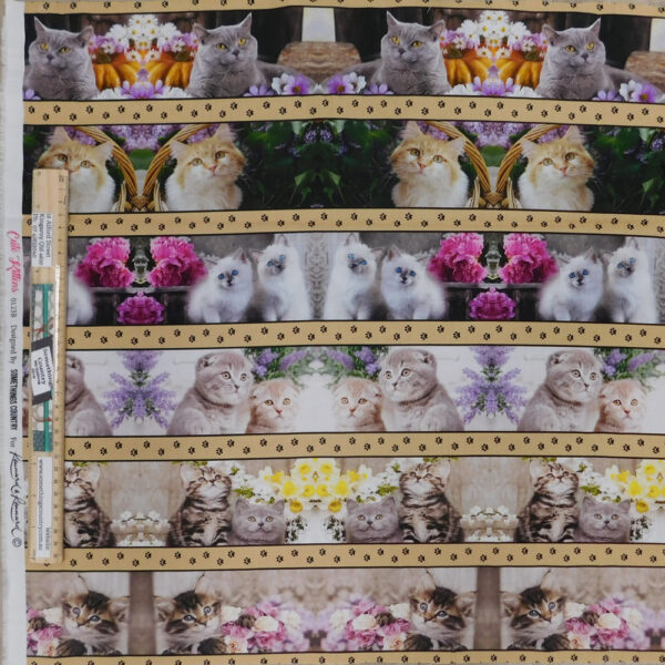 Patchwork Quilting Fabric Cute Kittens Border Panel 53x110cm