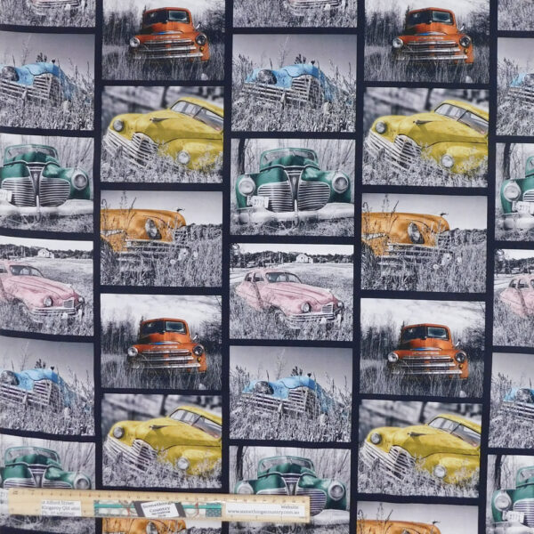 Quilting Patchwork Sewing Fabric Rustic Relics Collage Cars 50x55cm FQ