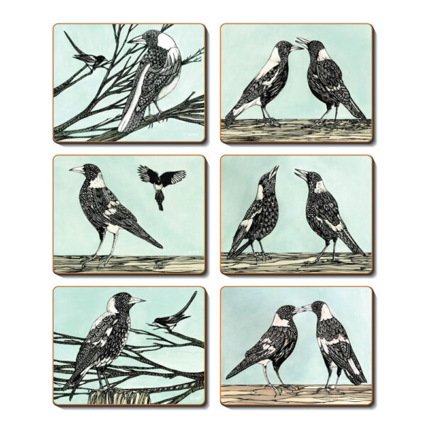 Country Kitchen MAGPIE SONG Cinnamon Cork Backed Placemats Set 6