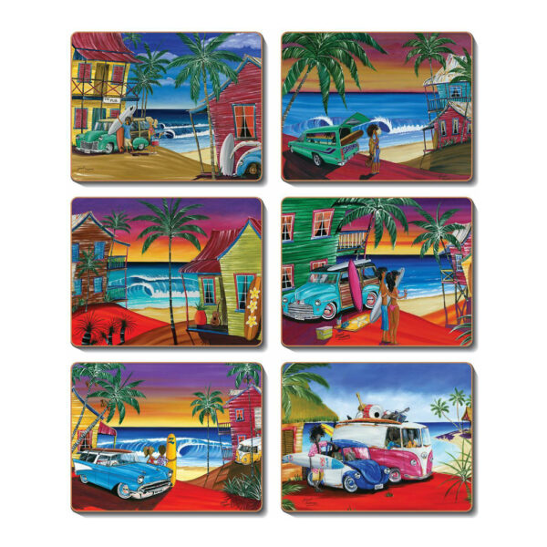 Country Kitchen WISH YOU WERE HERE Cinnamon Cork Backed Coasters Set 6
