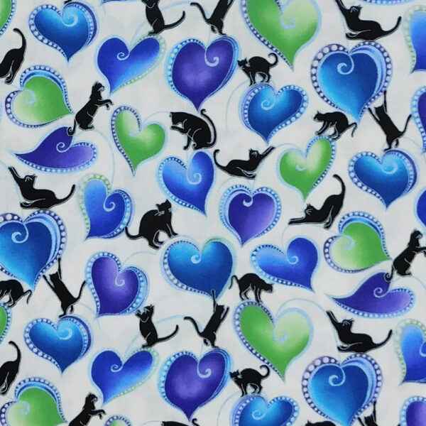 Quilting Patchwork Sewing Fabric Catitude Blues Cats and Hearts 50x55cm FQ