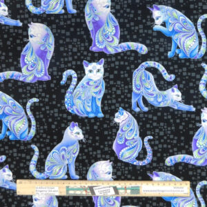 Quilting Patchwork Sewing Fabric Catitude Blues Cats 50x55cm FQ