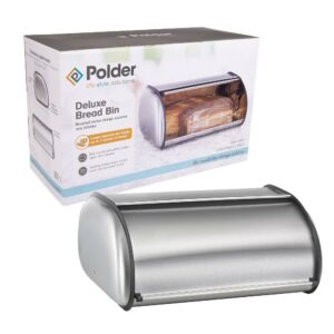 Polder Retro Kitchen Brushed Nickel Deluxe Bread Bin Roll Top Lid
