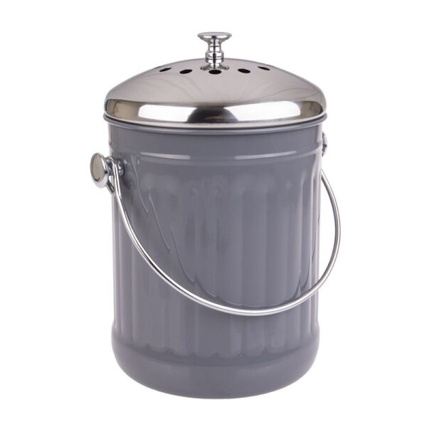Enamel Retro Kitchen Scraps Compost Bucket with Filter Charcoal Grey