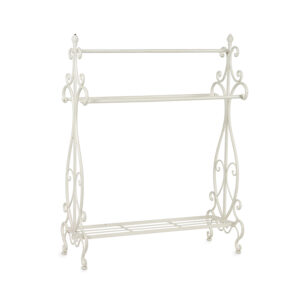 French Country Off White Towel Rack Standing Wrought Iron with Shelf