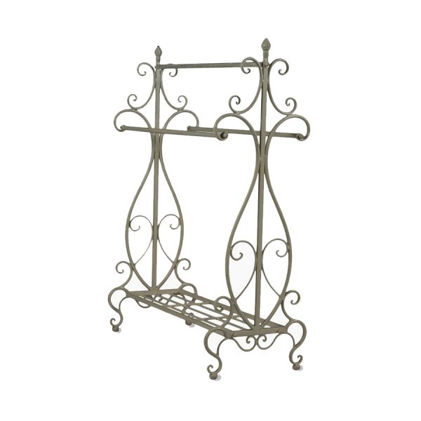French Country Whitewash on Dark Towel Rack Standing Wrought Iron with Shelf