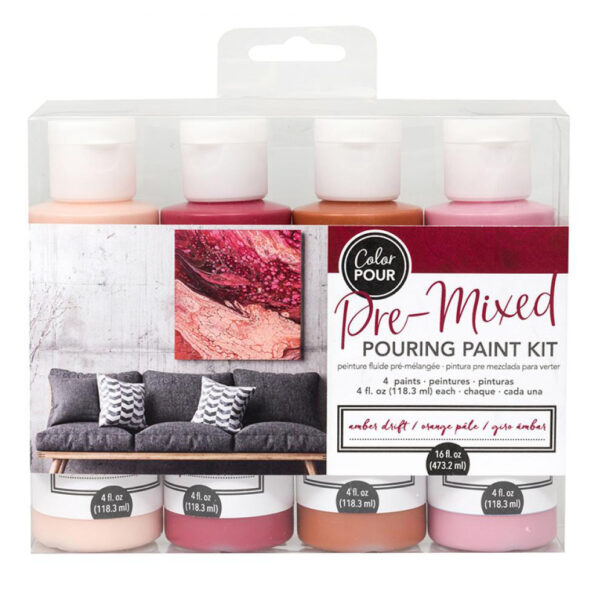 Premixed Pouring Paint Kit Set of 4 Colours Amber Drift DIY Canvas