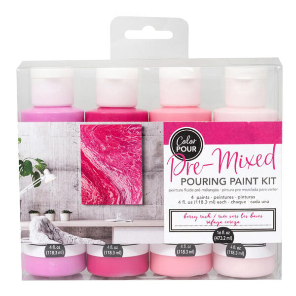 Premixed Pouring Paint Kit Set of 4 Colours Berry Rush DIY Canvas