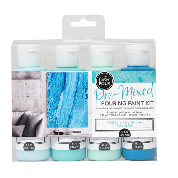 Premixed Pouring Paint Kit Set of 4 Colours Tidal Wave DIY Canvas
