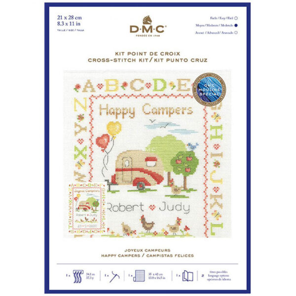 DMC Cross Stitch Kit Happy Camper Sampler Counted X Stitch