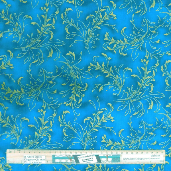 Quilting Patchwork Sewing Fabric Teal Gold Metallic 50x55cm FQ