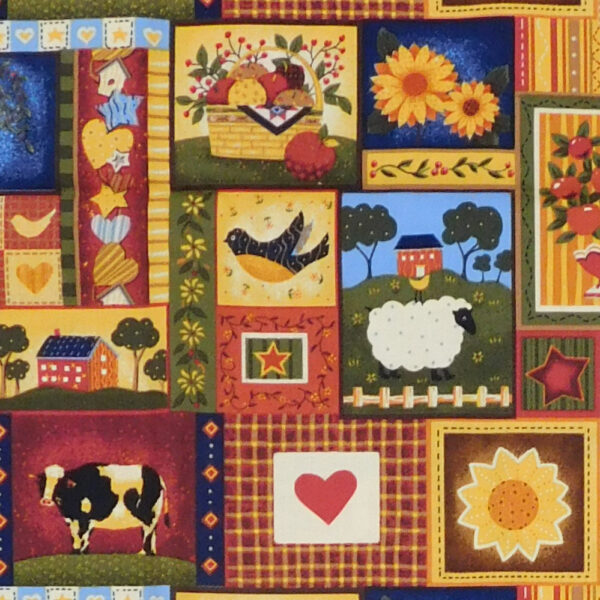 Quilting Patchwork Sewing Fabric Primitive Farmyards 50x55cm FQ