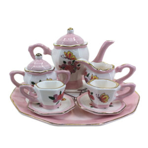 Kitchen Miniature Tea Set Pink Bicycle Cups Saucers Jug Plate Sugar Creamer