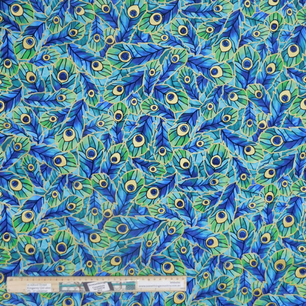 Quilting Patchwork Sewing Fabric Peacock Feather Blue Green 50x55cm FQ