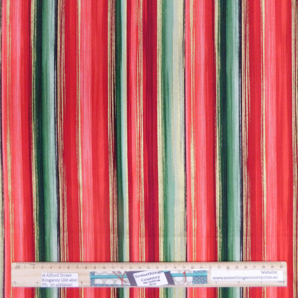 Quilting Patchwork Sewing Fabric Green Red Gold Stripe 50x55cm FQ