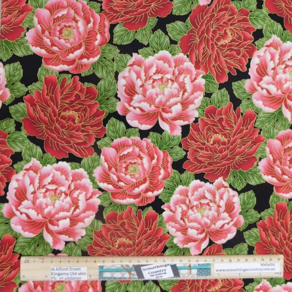 Quilting Patchwork Sewing Fabric Large Pink Red Flowers 50x55cm FQ