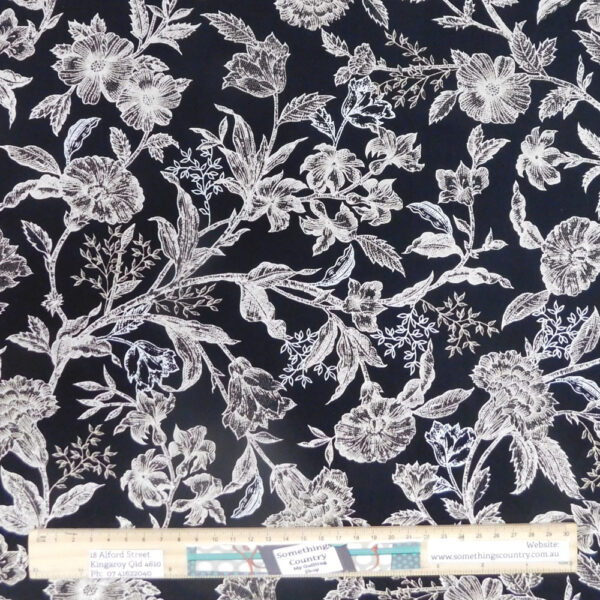 Quilting Patchwork Sewing Fabric Black Floral 50x55cm FQ