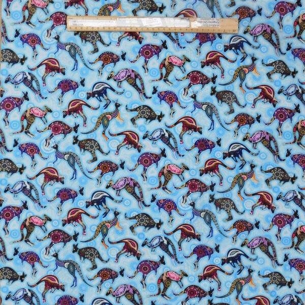 Quilting Patchwork Sewing Fabric Gondwana Blue Kangaroo 50x55cm FQ