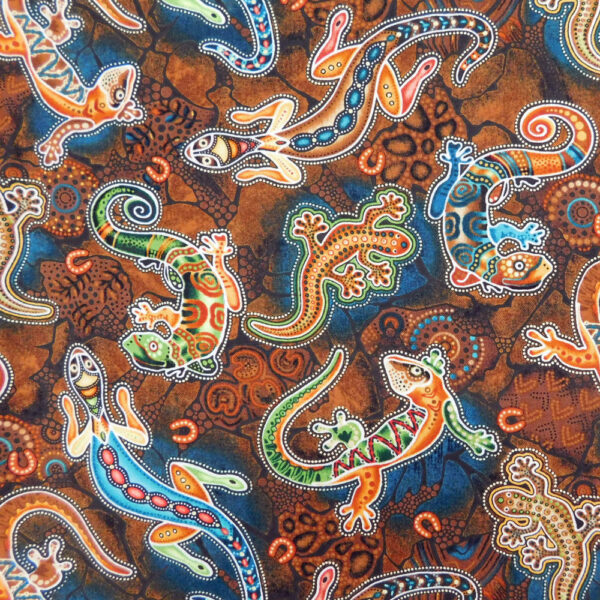 Quilting Patchwork Sewing Fabric Gondwana Lizards Brown 50x55cm FQ
