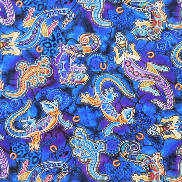 Quilting Patchwork Sewing Fabric Gondwana Lizards Blue 50x55cm FQ