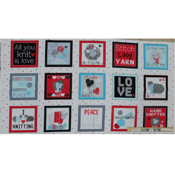 Patchwork Quilting Love to Knit Sheep Panel 60x110cm Fabric