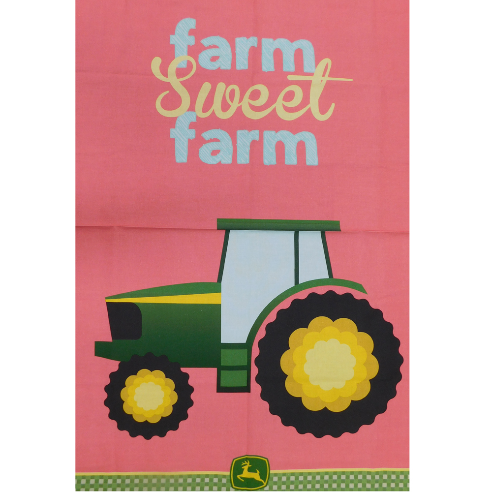 Patchwork Quilting Sewing Fabric JOHN DEERE TRACTOR PINK Panel 90x110cm New 