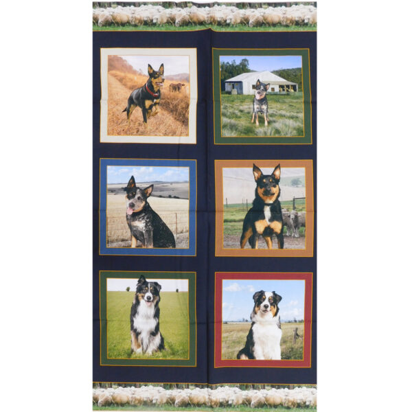 Patchwork Quilting Farm Dogs Panel 62x110cm Fabric Material