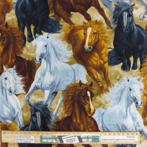 Quilting Patchwork Sewing Fabric Running Horses 50x55cm FQ