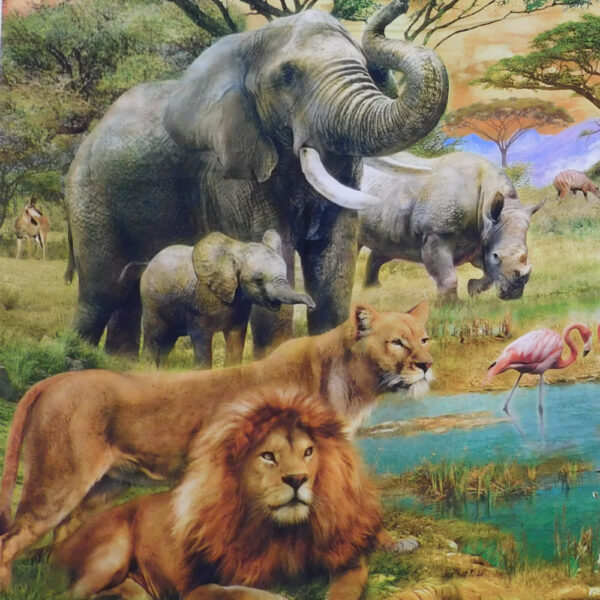 Patchwork Quilting African Safari Animals Panel 90x110cm Fabric