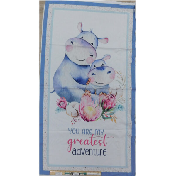 Patchwork Quilting Mothers Love Hippo Panel 59x110cm Fabric
