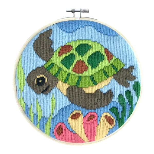 Long Stitch Kit Kids Beginner Turtle Inc Threads and Hoop 22cm