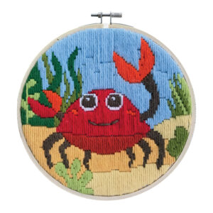 Long Stitch Kit Kids Beginner Crab Inc Threads and Hoop 22cm