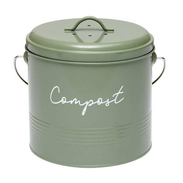 Ladelle Enamel Eco Kitchen Scraps Charcoal Sage Compost Bucket with Filter