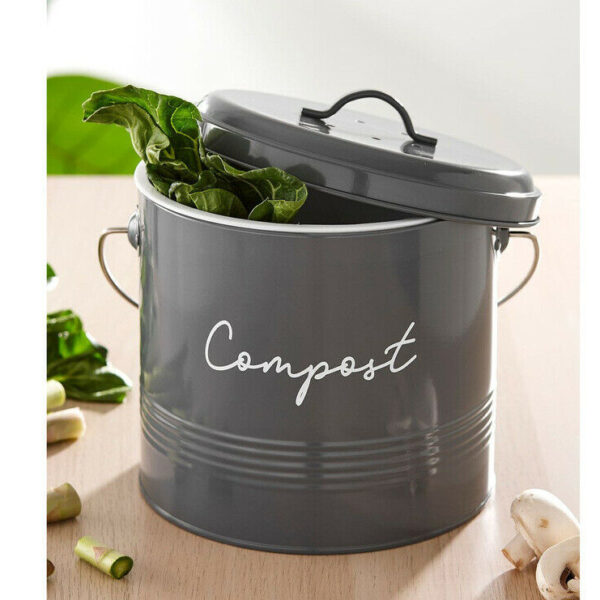 Ladelle Enamel Eco Kitchen Scraps Charcoal Grey Compost Bucket with Filter