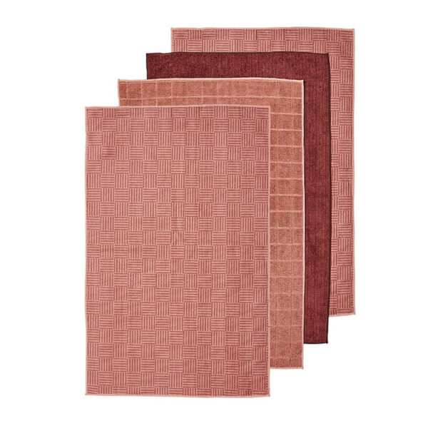 Ladelle Microfibre Kitchen Tea Towels Pink Dish Cloths Set 4