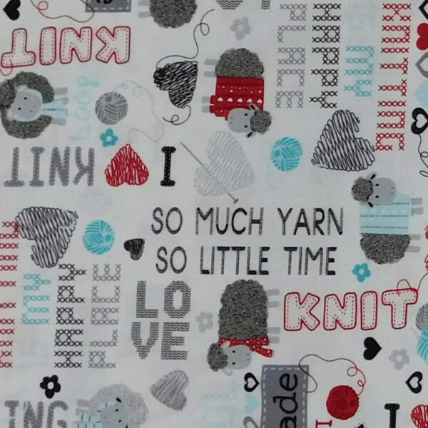 Quilting Patchwork Sewing Fabric Hand Knitted Words 50x55cm FQ