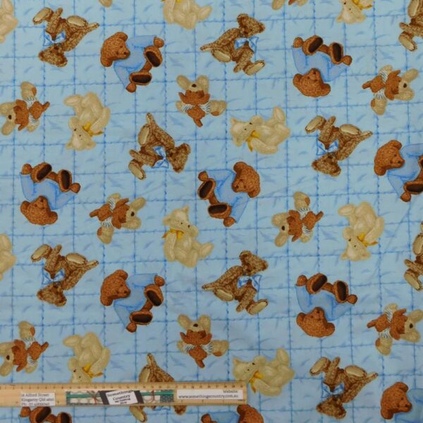 Quilting Patchwork Sewing Fabric Teddy Bears Blue 50x55cm FQ