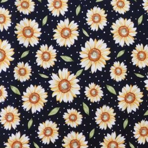 Quilting Patchwork Sewing Fabric Sunflowers on Black 50x55cm FQ
