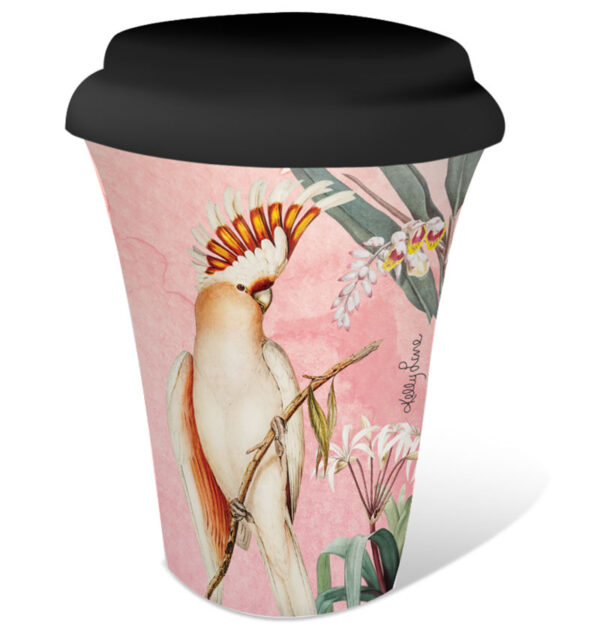 French Country Travel Tea Coffee Mug Parrots Apricot