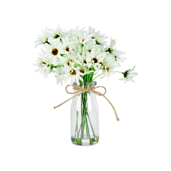 French Country Artificial White Chrysanthemum in Glass Vase