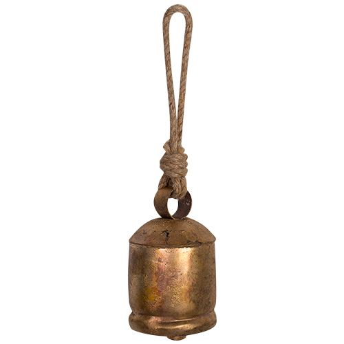 French Country Rustic Small Brass Cow Bell with Rope