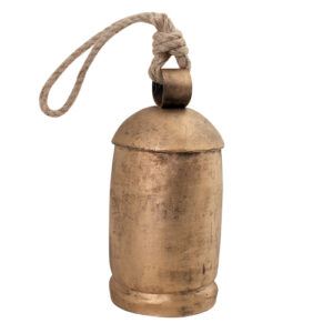French Country Rustic Large Brass Cow Bell with Rope