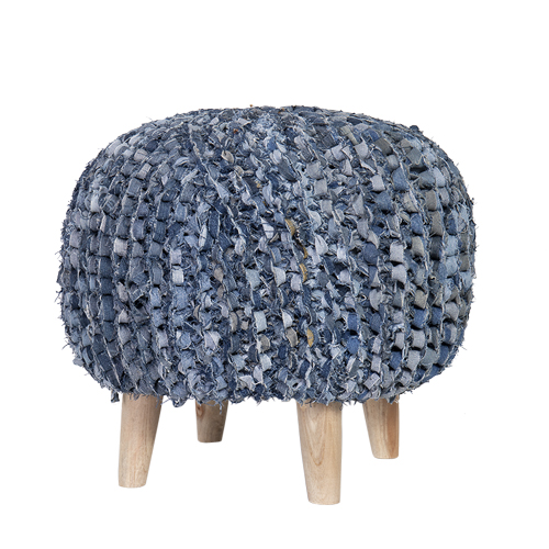 French Country Vintage Recycled Blue Denim Foot Stool