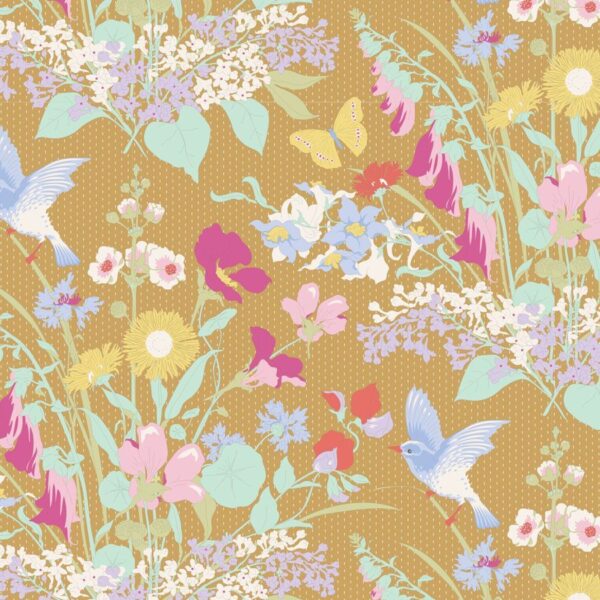 Quilting Patchwork Fabric TILDA Gardenlife Bird Floral Mustard 50x55cm FQ