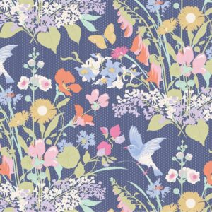 Quilting Patchwork Fabric TILDA Gardenlife Bird Floral Blue 50x55cm FQ