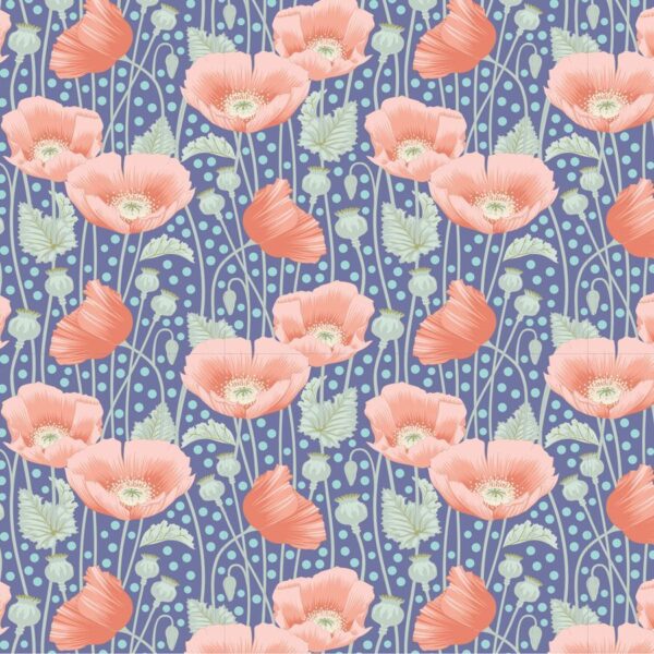 Quilting Patchwork Fabric TILDA Gardenlife Poppies Blue 50x55cm FQ
