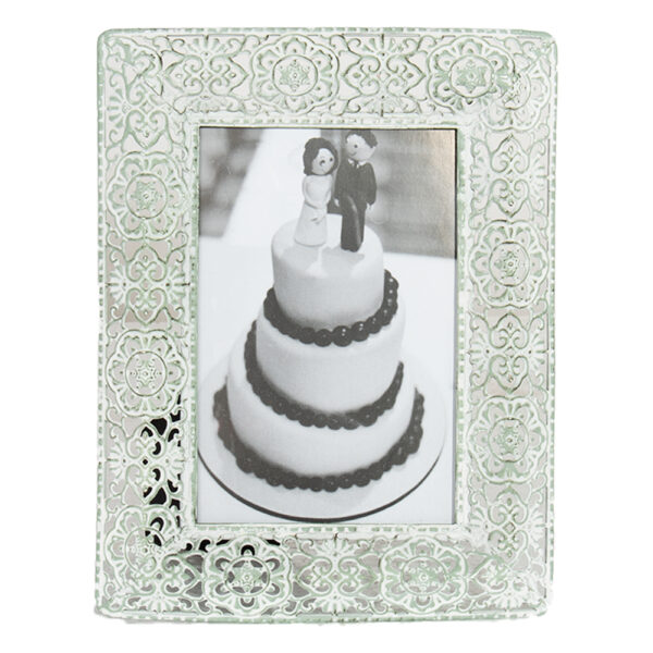 French Country Lace Metal Frame Pastel Green 6x4 Inch